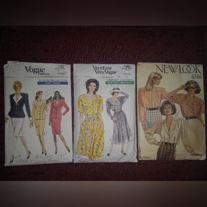 Vintage 1980s Vogue Sewing Pattern Lot Of 3 Wrap Dress Blouse Jacket Skirt